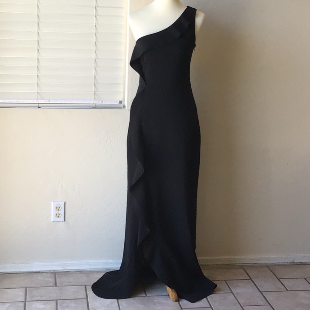 Parker Black One Shoulder Maxi Dress, size 6